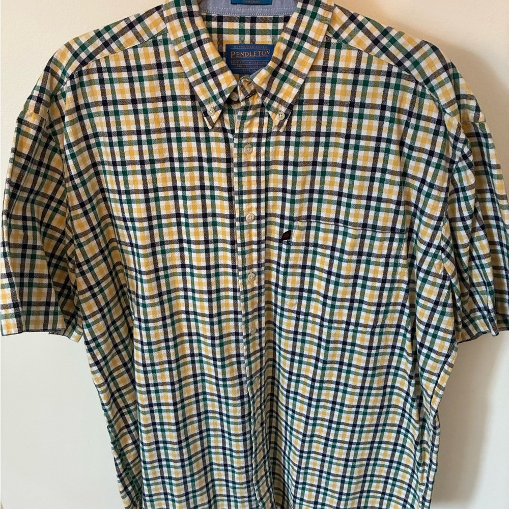 Vintage Pendleton Plaid Shirt Short Sleeve 100% Cotton Made in Hong Kong Size L